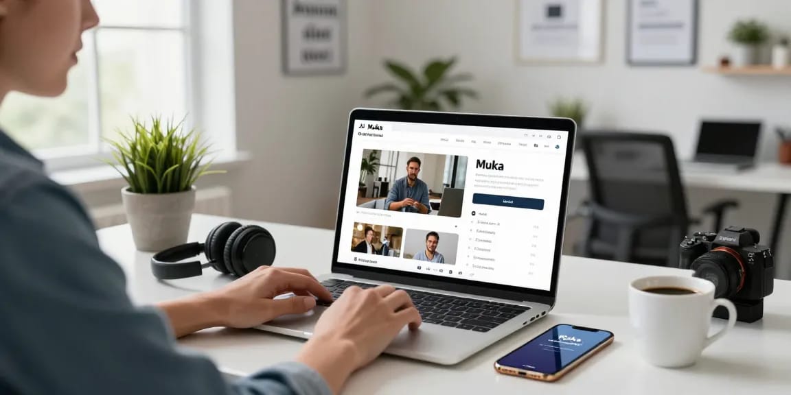 Baixar vídeo através do aplicativo Muka com interface moderna em ambiente de trabalho.