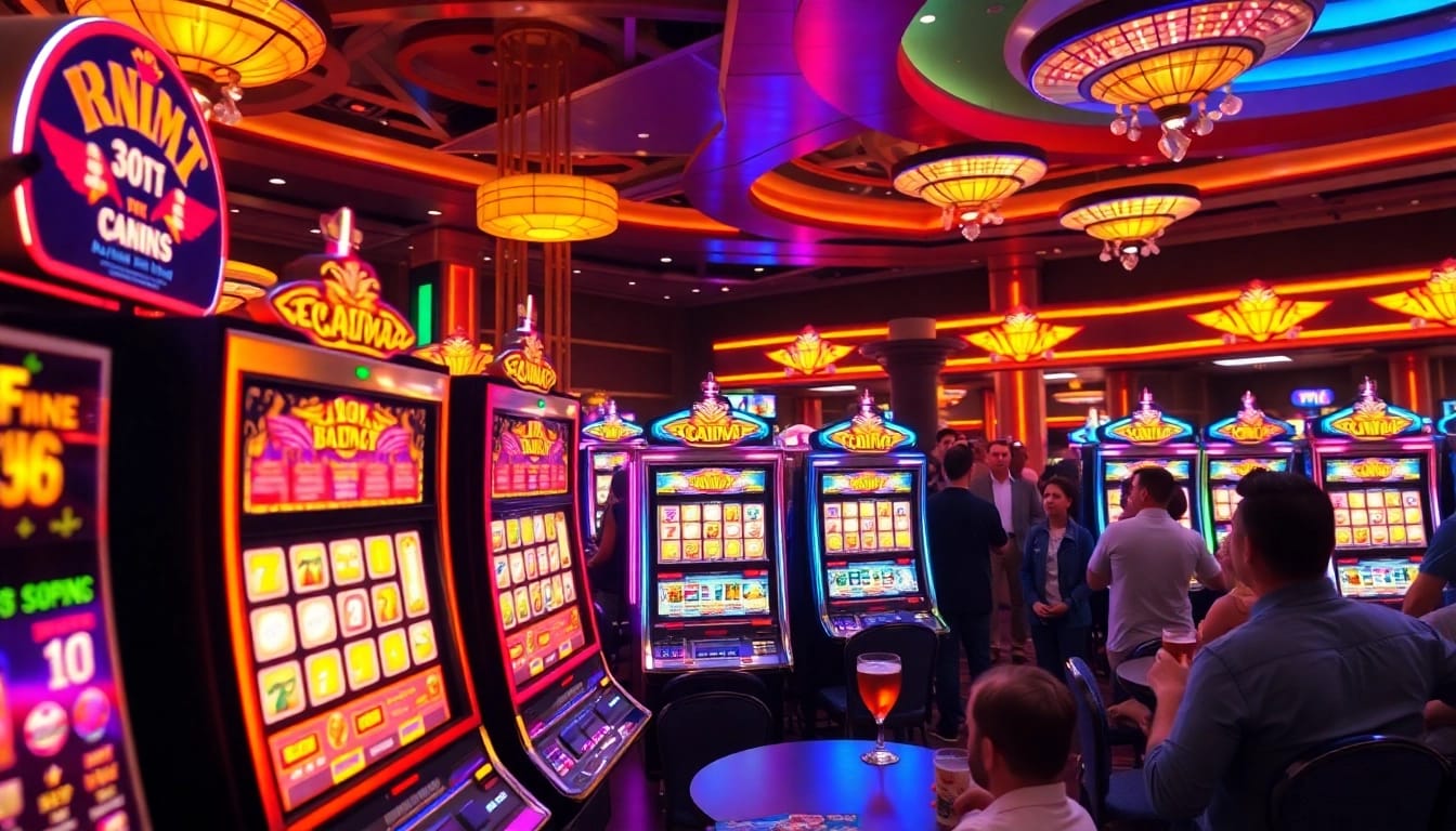 Slot gacor pada mesin judi dengan pemain bersemangat di kasino.