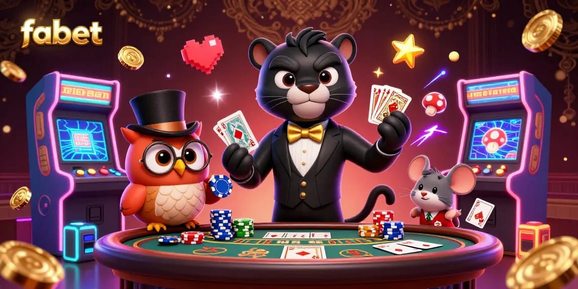 Bet big at fabet with stylish blackjack table and charming casino characters in a lively scene.
