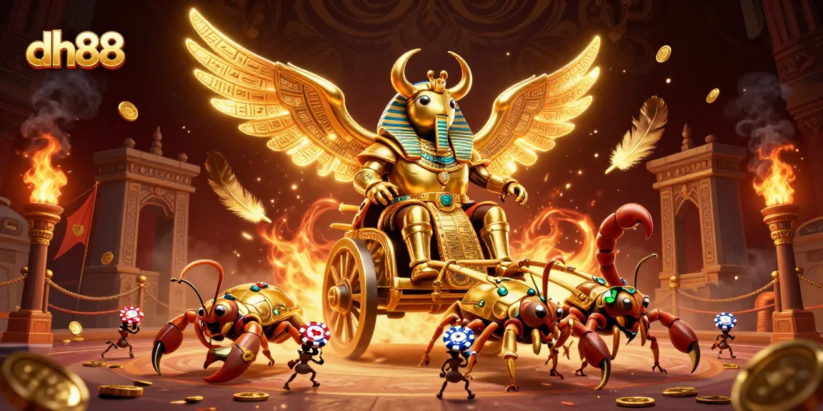 Engage in thrilling gaming with dh88's illustrated pharaoh-chariot scene and stunning casino elements.