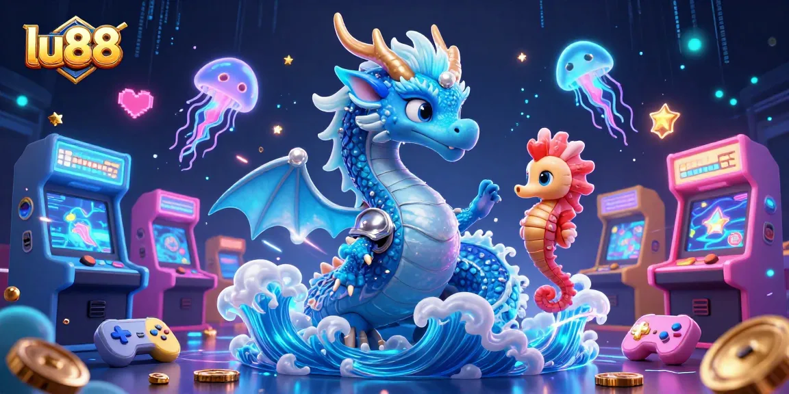 Experience stunning gameplay at Lu88 with a vibrant 3D illustration featuring a water dragon and seahorse