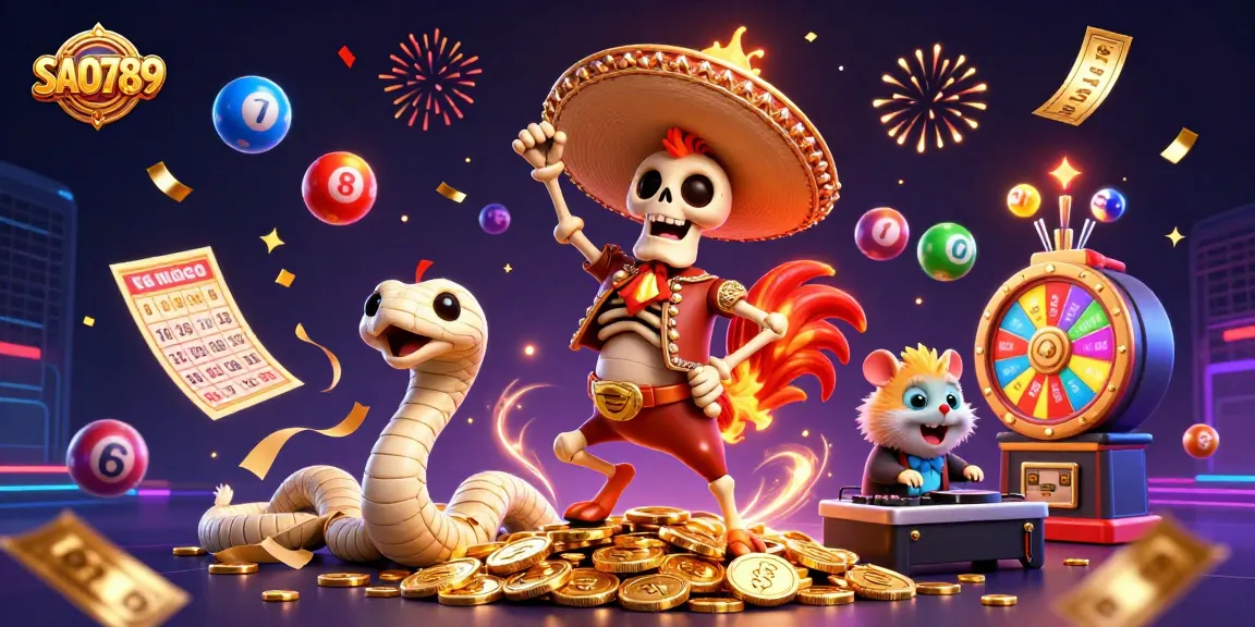 SAO789 brings excitement with a vibrant dance party featuring cartoon characters celebrating wins.