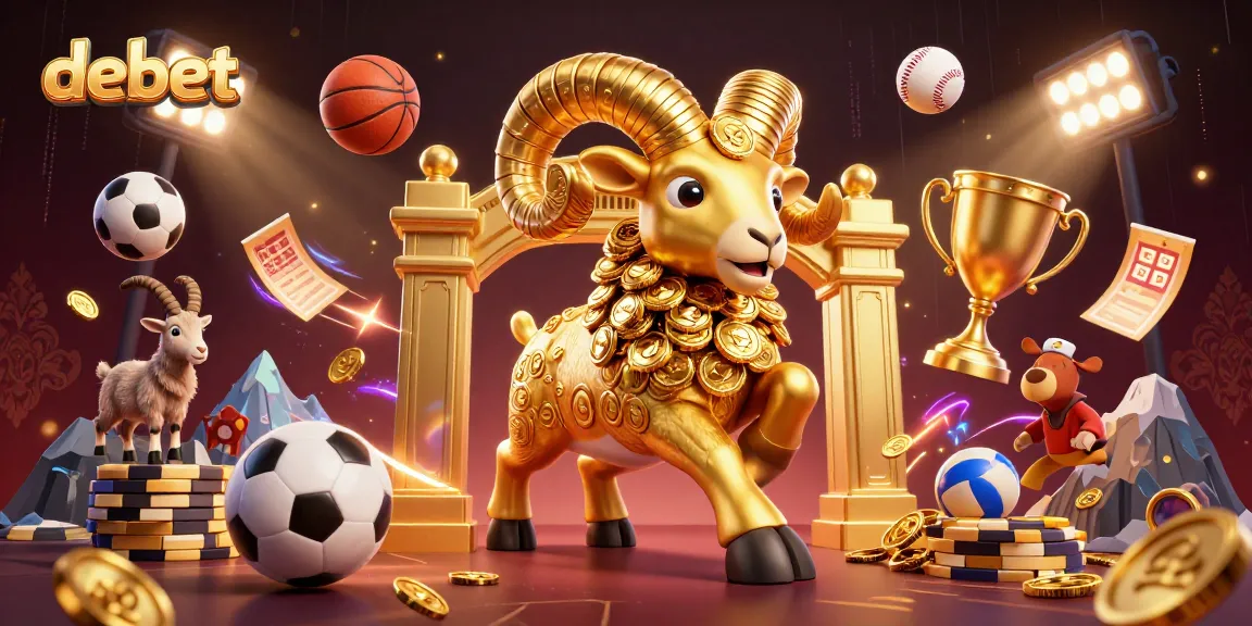 Experience debet gaming excitement with golden rewards and dynamic sports elements in this vibrant casino illustration.