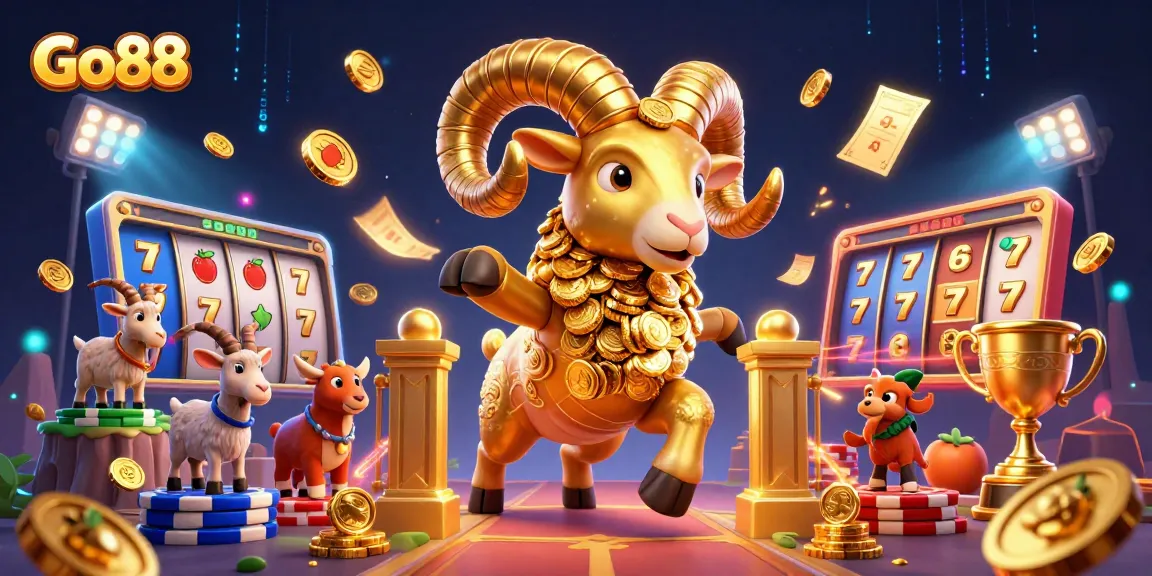 Go88 offers an exciting 3D depiction of a golden ram at a casino, enhancing the gaming atmosphere.