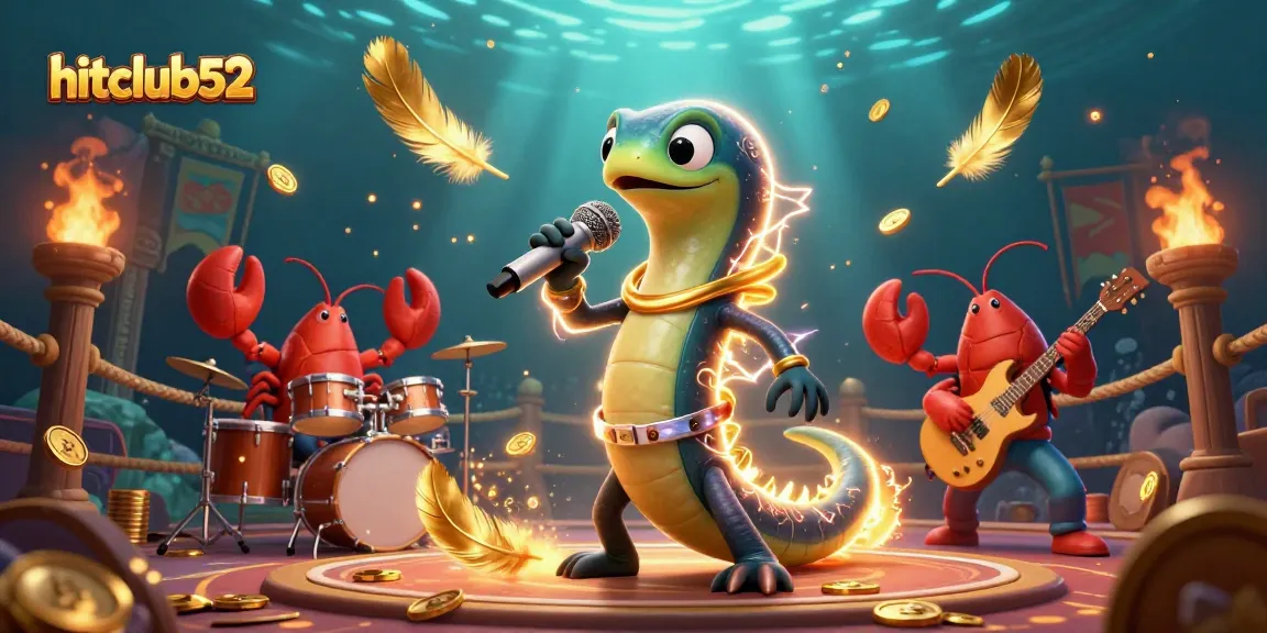 Experience excitement at hitclub52 with vibrant underwater casino illustration featuring an electric eel DJ.
