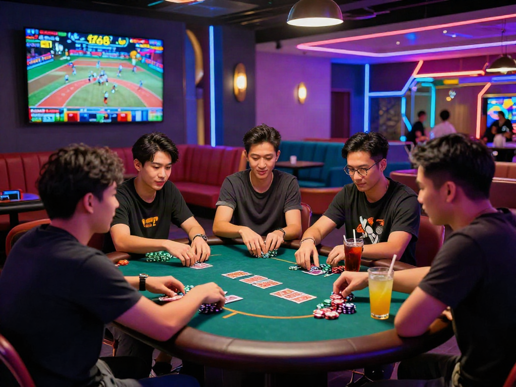 Trải nghiệm sôi động tại f168 vip với nhóm bạn thư giãn chơi bài trong không gian hiện đại.