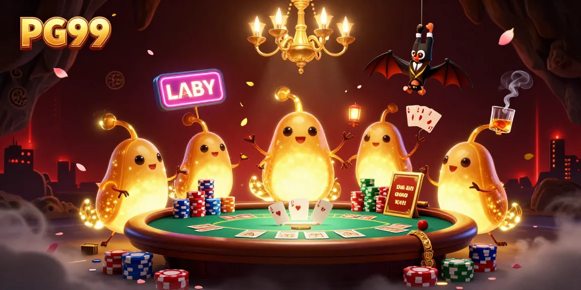 Experience PG99's vibrant casino atmosphere with glowworms lighting card tables.