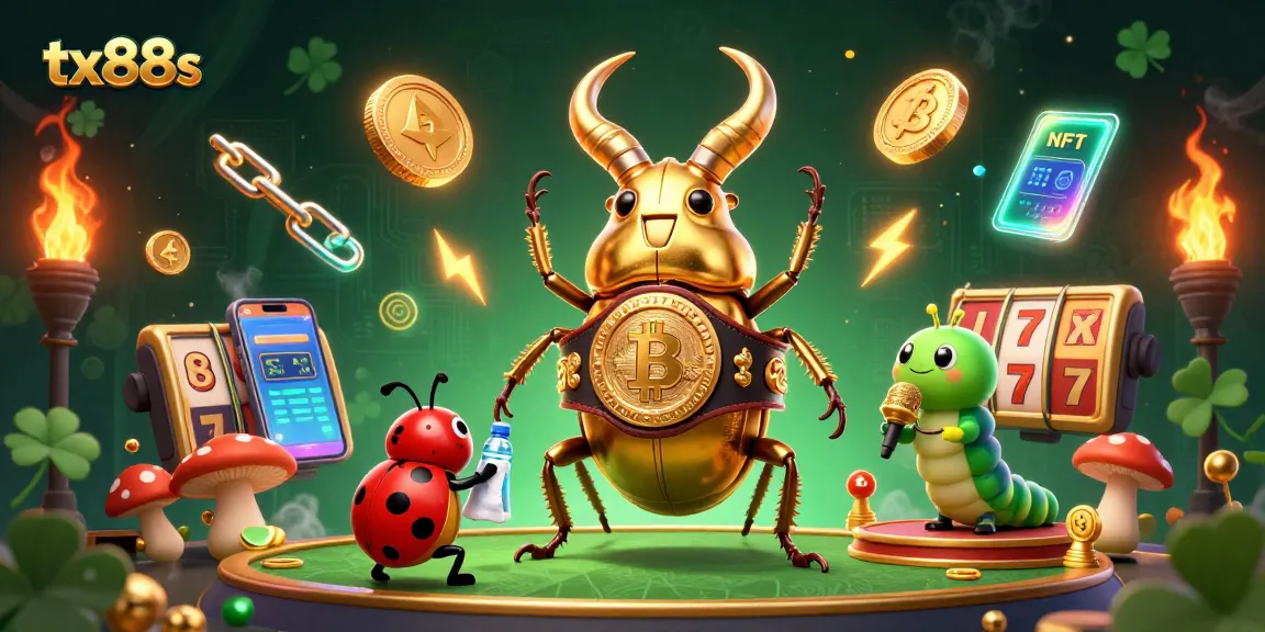 Win big with tx88s in a vibrant online casino scene featuring unique characters and glowing crypto coins.