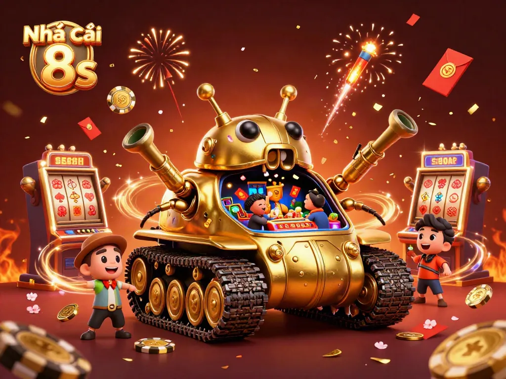 Experience thrilling gaming action with Nhà cái 8s in a vibrant 3D digital cash flow scene featuring dynamic casino elements.
