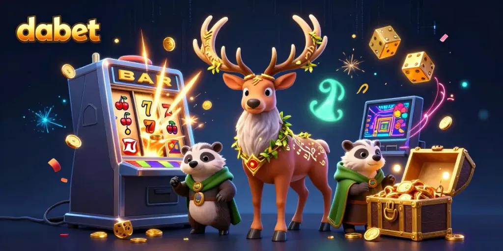 Dabet's vibrant casino scene, featuring a Celtic stag, badger, and jackpots.