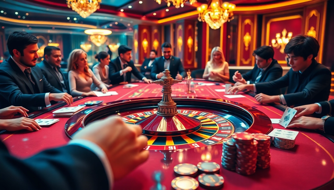 Mesa de jogo K997 com jogadores habilidosos envolvidos em uma atmosfera empolgante de cassino.