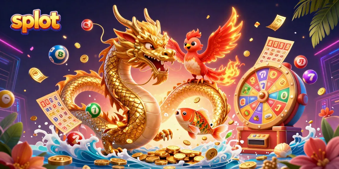 Spinning the slot reels with golden dragon, phoenix, and koi fish in action.