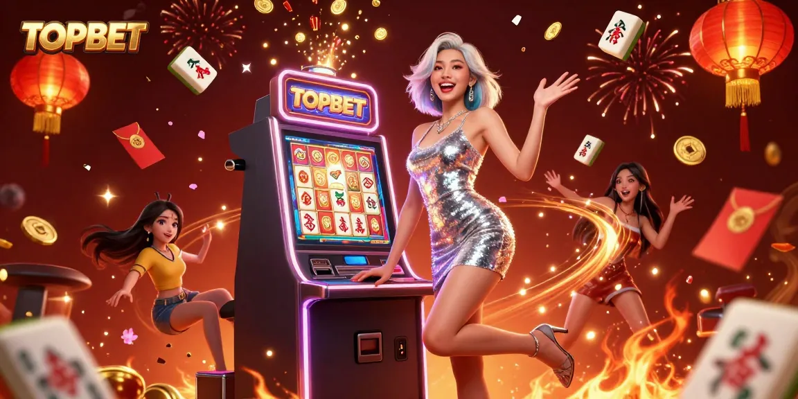 Experience thrilling wins at TOPBET with a stunning jackpot celebration illustration featuring a joyful Asian woman.