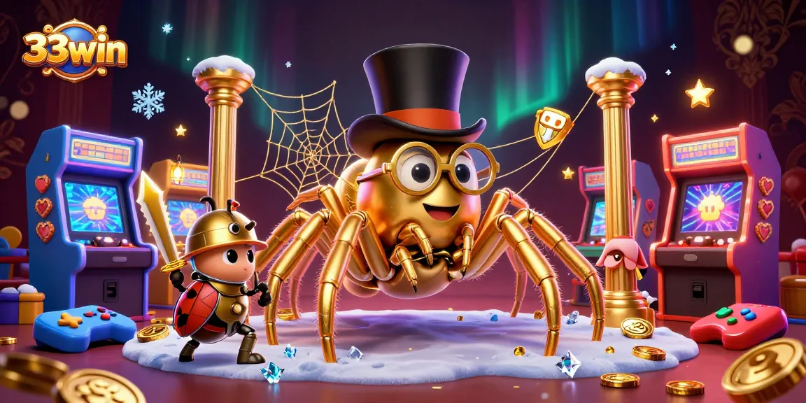 Play exciting games at 33win with vibrant characters and a gold-themed casino setup.