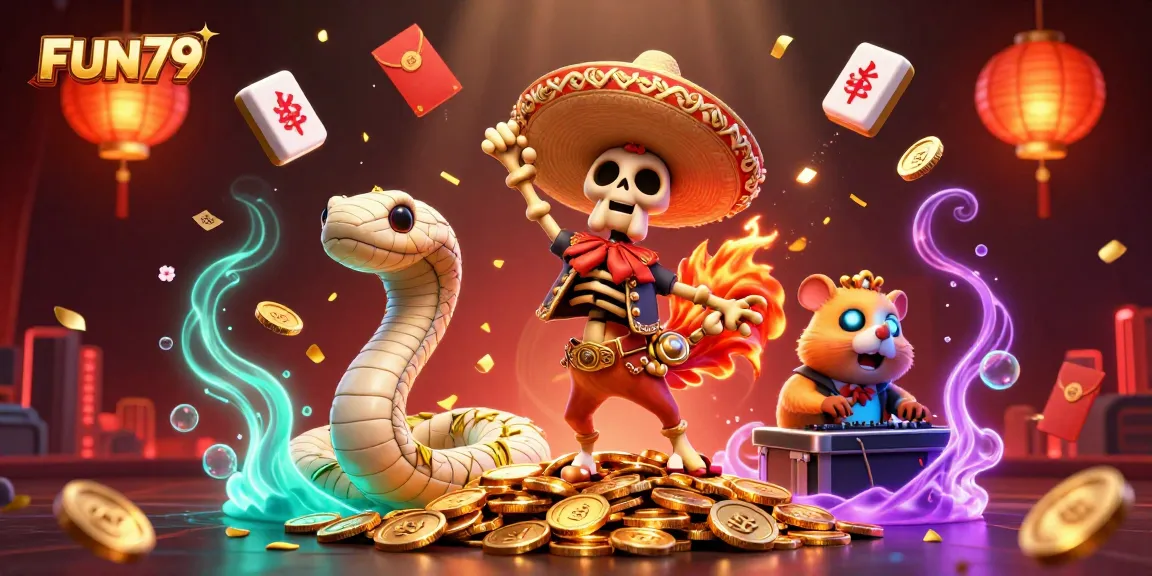 Experience thrilling gaming excitement with FUN79 as festive characters celebrate on golden coins!