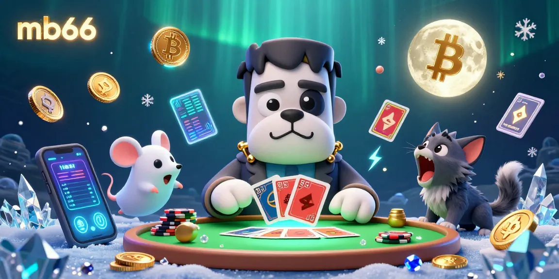 mb66 showcases a lively casino scene with a Frankenstein bulldog dealing cards amid ghostly and crypto elements.