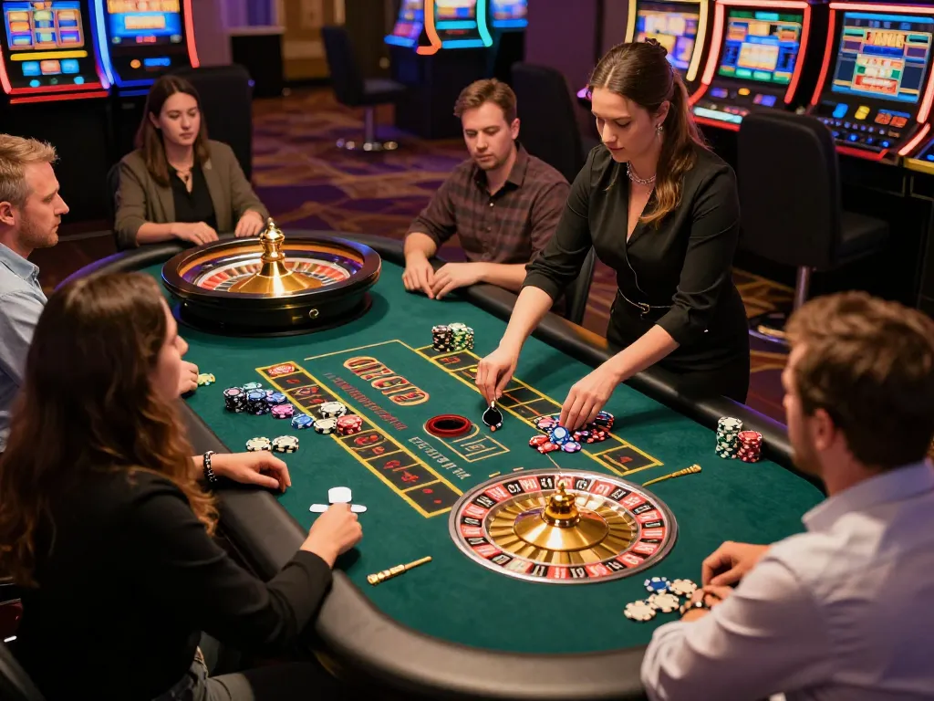 King33 live casino players enjoying an exciting roulette game under warm lights.