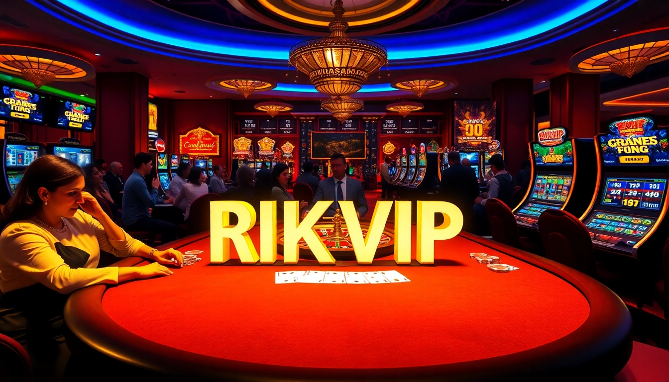 Experience the excitement of RIKVIP with casino tables and vibrant gambling visuals.