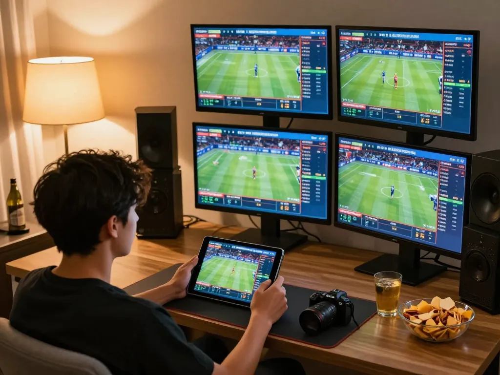 Soi kèo strategies in action as a person engages in live sports betting on a tablet at home.