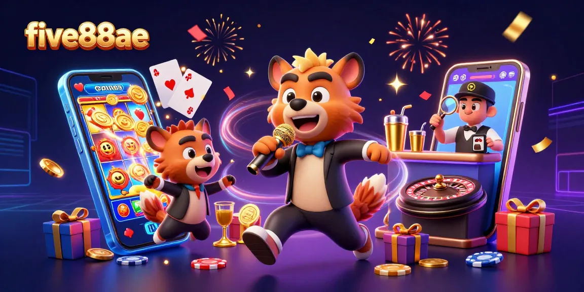 Engage with five88ae while enjoying a dynamic casino scene featuring hyenas and gaming elements.