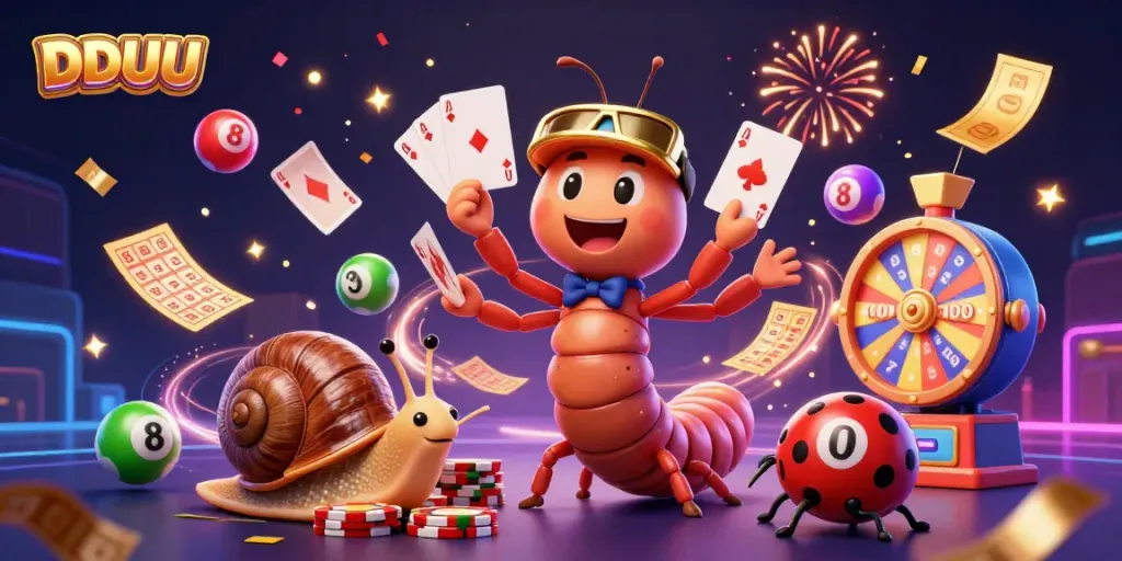 Win big at DDUU with a dynamic casino scene featuring a millipede dealer and exciting gaming elements.