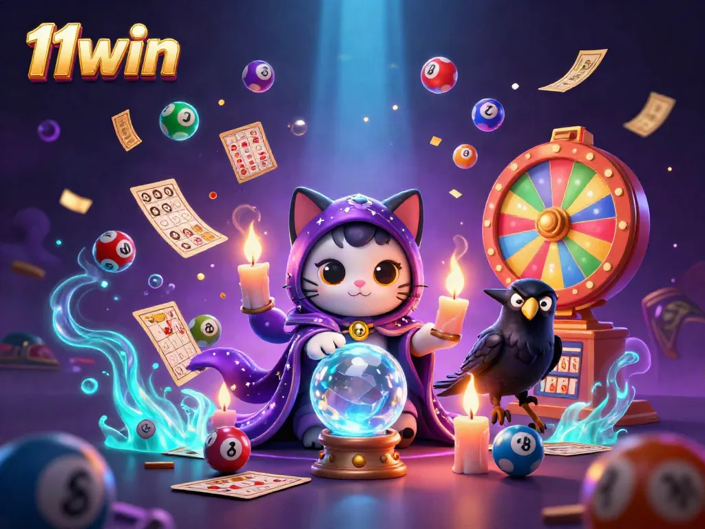 Experience thrilling 11win gameplay with mystical characters and vibrant lottery elements in this dynamic casino scene.