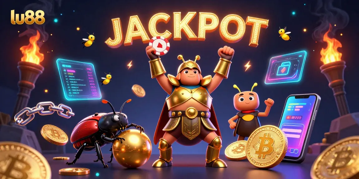 Experience the excitement at lu88 with a vibrant digital gaming scene featuring dynamic characters and rich casino elements.