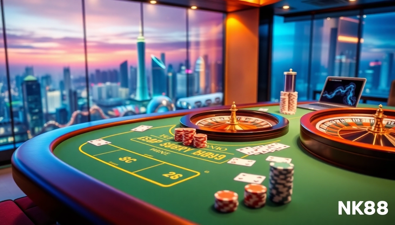 Experience the thrill of casino gaming with NK88 showcasing blackjack and poker.