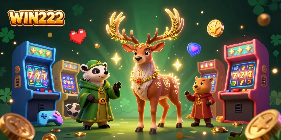 Experience the excitement of WIN222 with a vibrant 3D casino illustration showcasing thrilling slots and game elements.