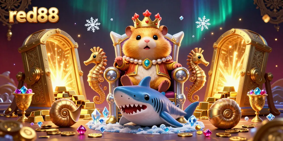 Experience thrilling moments with red88 gaming insights featuring a golden hamster king in a vibrant, rich casino environment.