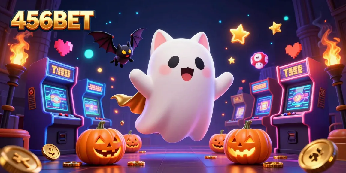 Experience thrilling gameplay with 456BET in a vibrant casino scene featuring ghost cat and jack-o-lanterns.