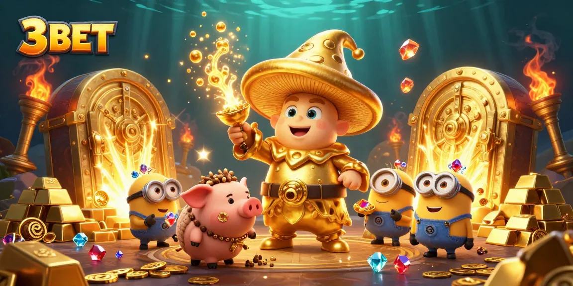 Experience 3 BET magic in a vibrant golden casino world filled with treasure and sparkling gemstones.