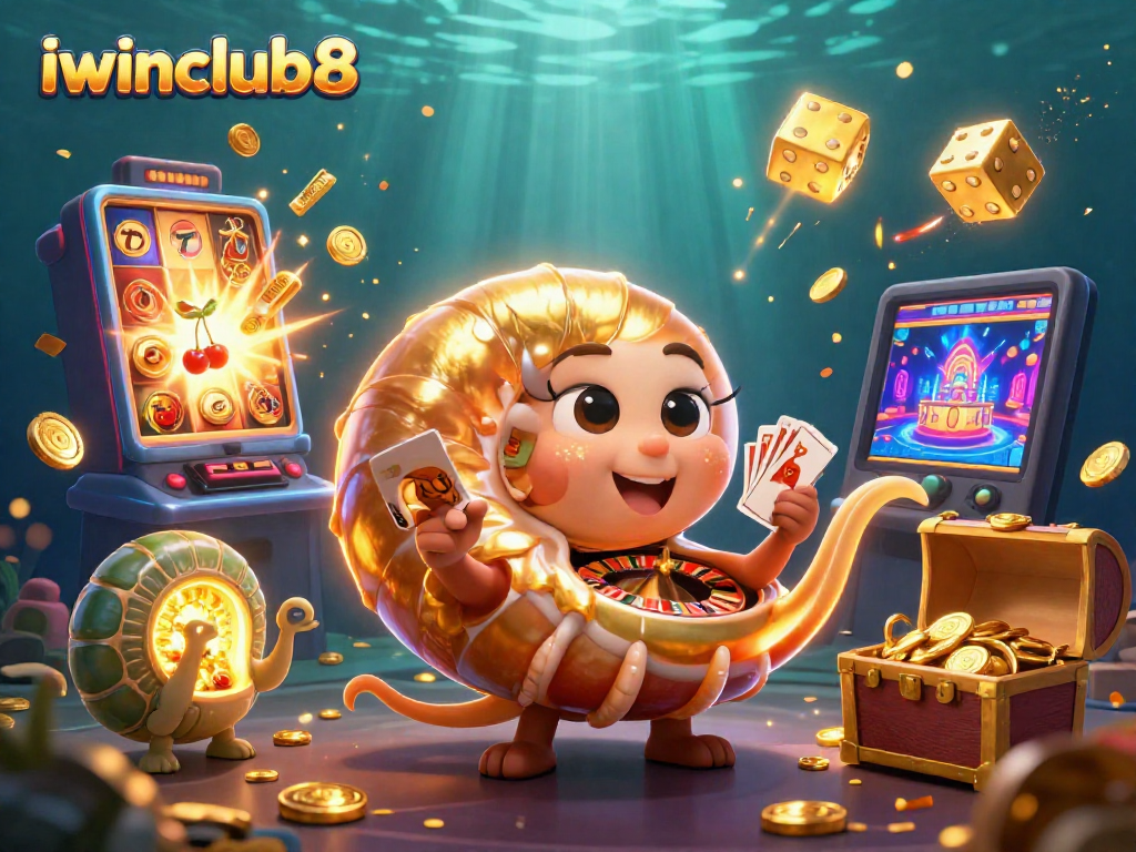Experience the excitement at iwinclub8 with a dynamic casino-themed 3D illustration