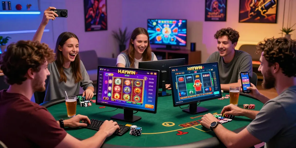 Engaged players enjoying HAYWIN online gaming platform with vibrant game interfaces.
