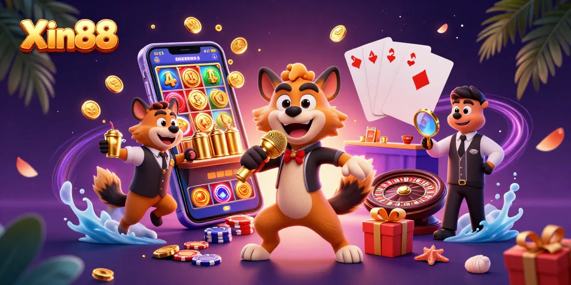 Experience the excitement of Xin88 with hyenas in a dynamic casino scene, showcasing thrilling games and vibrant colors.