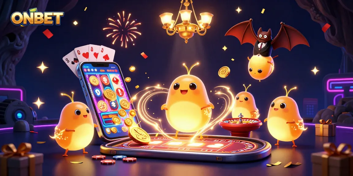 Light up your gaming experience with ONBET's vibrant cave casino scene, featuring glowworms and engaging game elements.