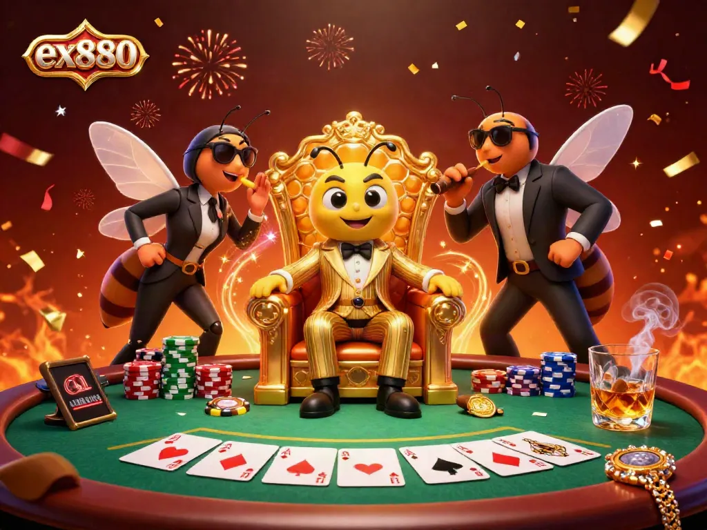Experience thrilling moments with ex880 as cartoon characters engage in a vibrant poker game.