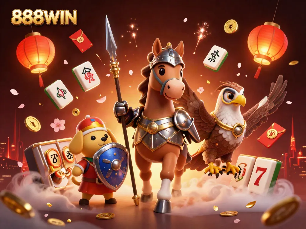 Experience thrilling gameplay with 888WIN's majestic knight and squire scene amidst vibrant casino elements.