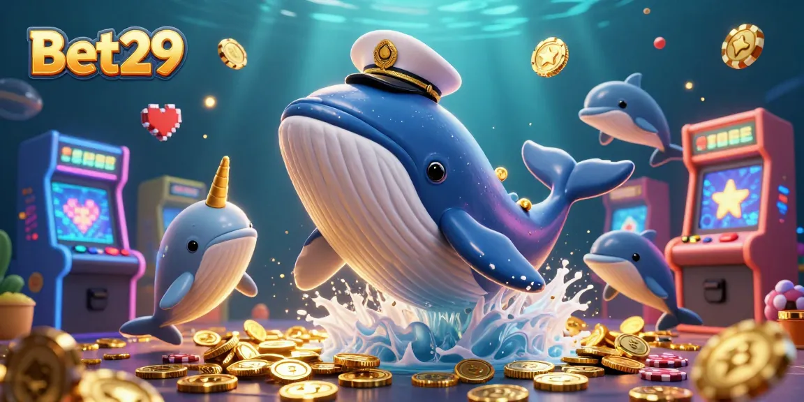 Bet29 players can enjoy a vibrant 3D underwater casino world filled with gold coins and playful dolphins.