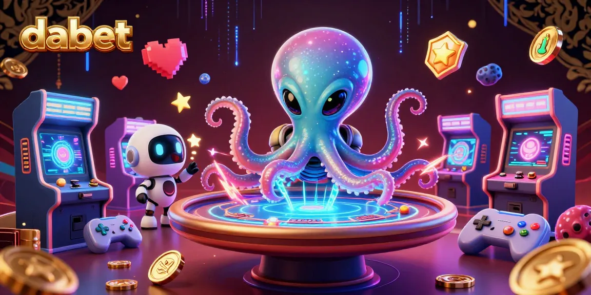 dabet features a dynamic scene with a cartoon alien octopus playing poker amidst colorful gaming elements