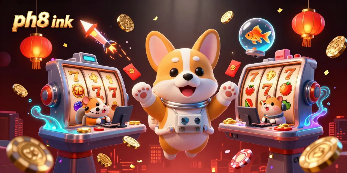 Experience the thrill of ph8 ink with spinning slot reels and card games in a vibrant cosmic casino setting.