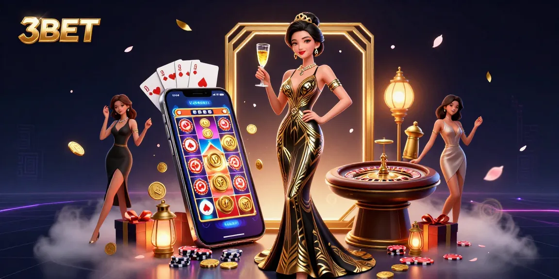 Experience the thrill of 3BET with an elegant scene showcasing vibrant casino elements and slot games.
