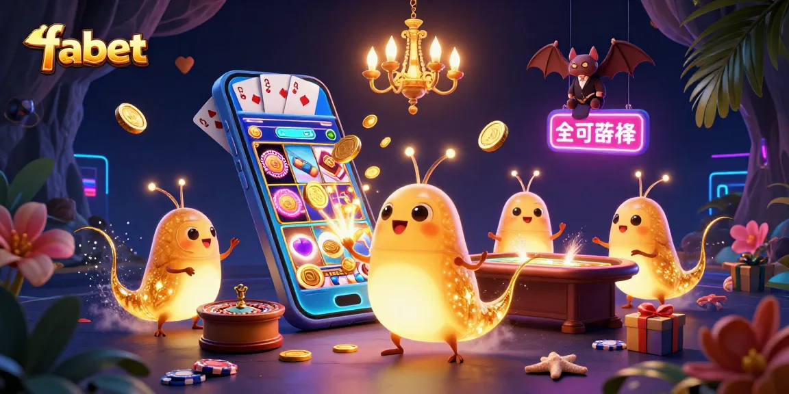 Engage with fabet's vibrant online casino scene featuring glowworms illuminating games and a bat dealer.