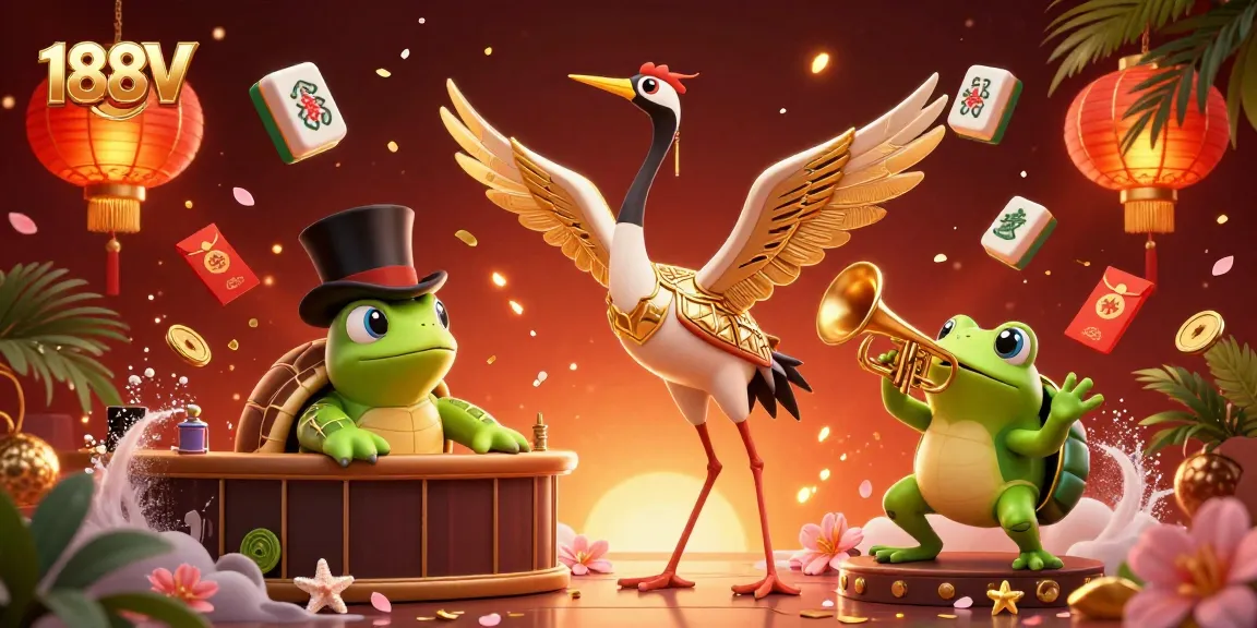 Experience the vivid 3D gaming world with 188V's lively characters amidst colorful casino elements.