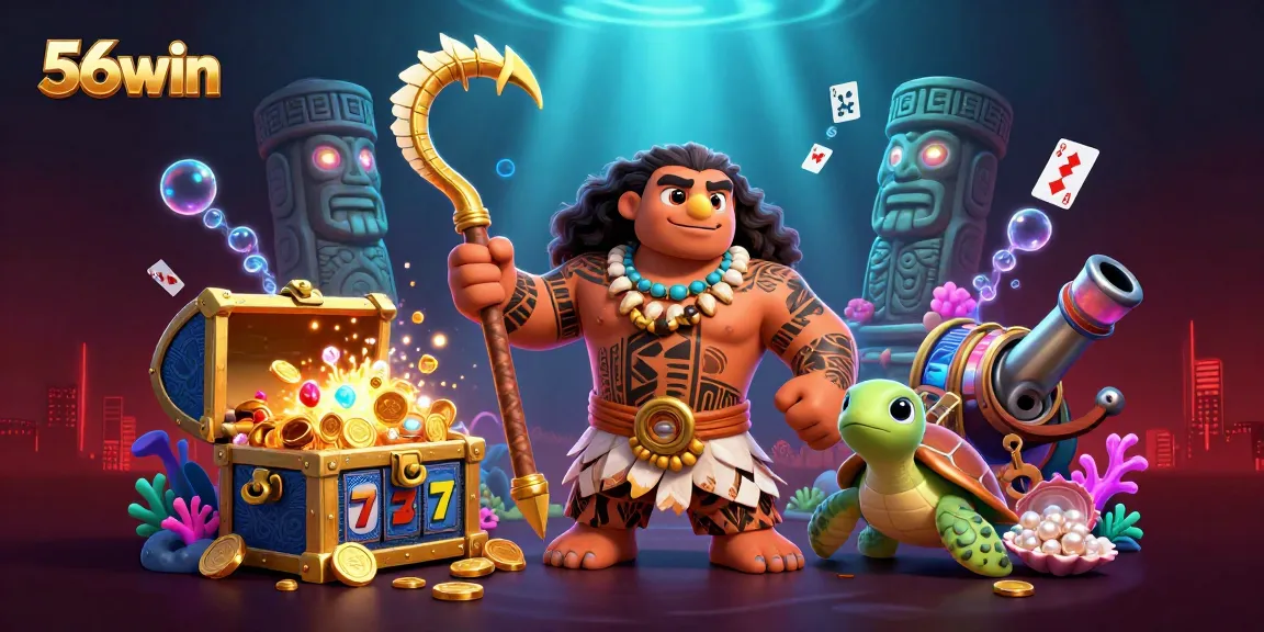 Engage with 56win through thrilling slots as the demigod and turtle celebrate riches under the ocean