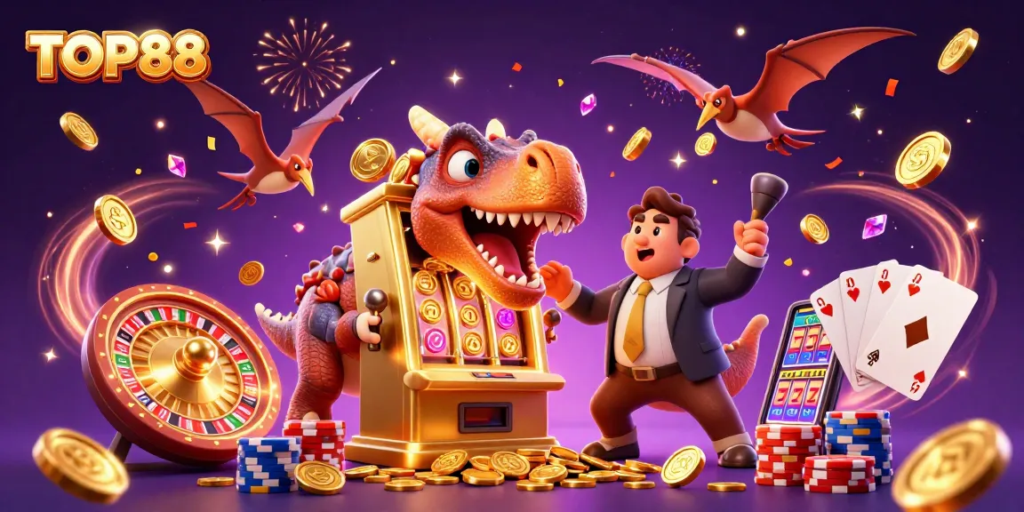 TOP88 offers a thrilling slot experience where a pachycephalosaurus wins jackpots with dynamic casino elements.