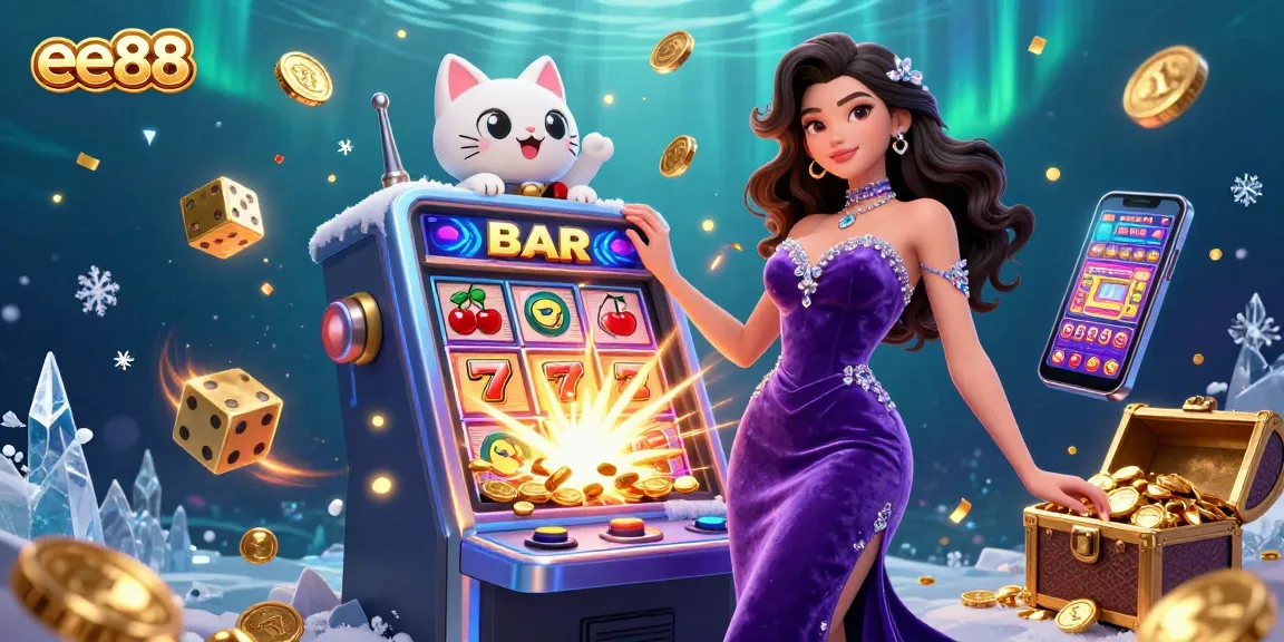 Experience the excitement of ee88 with a vibrant jackpot scene featuring a glamorous woman and a lucky fortune cat.