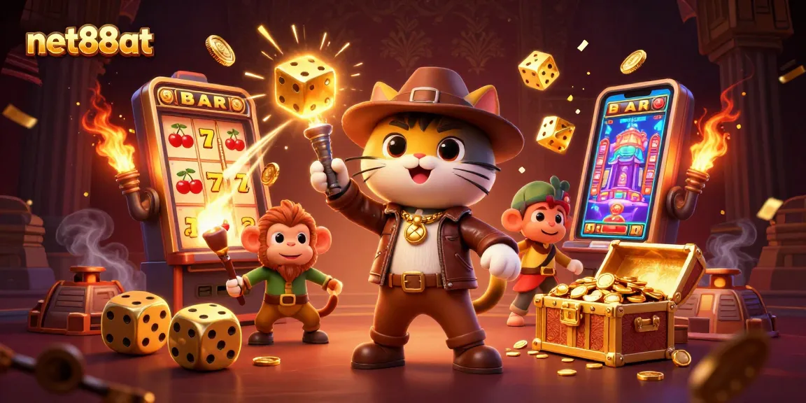 Experience thrilling gameplay with net88at in a vibrant casino adventure illustration.