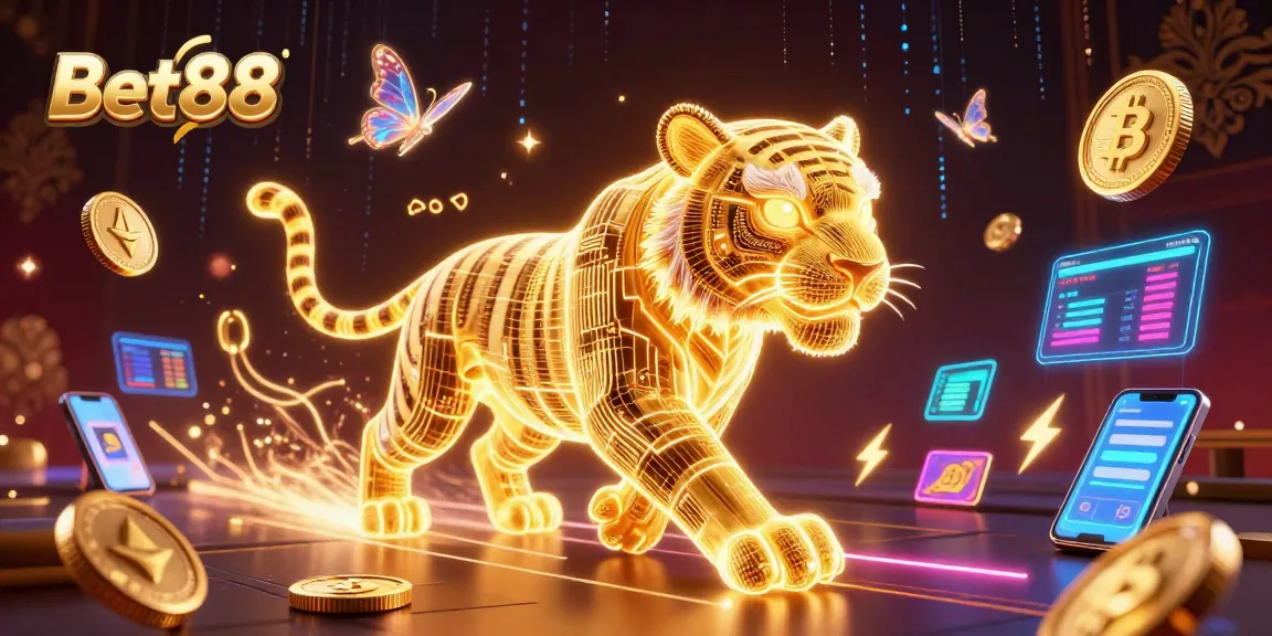 Experience thrilling gaming adventures at Bet88 with a vibrant neon casino illustration.