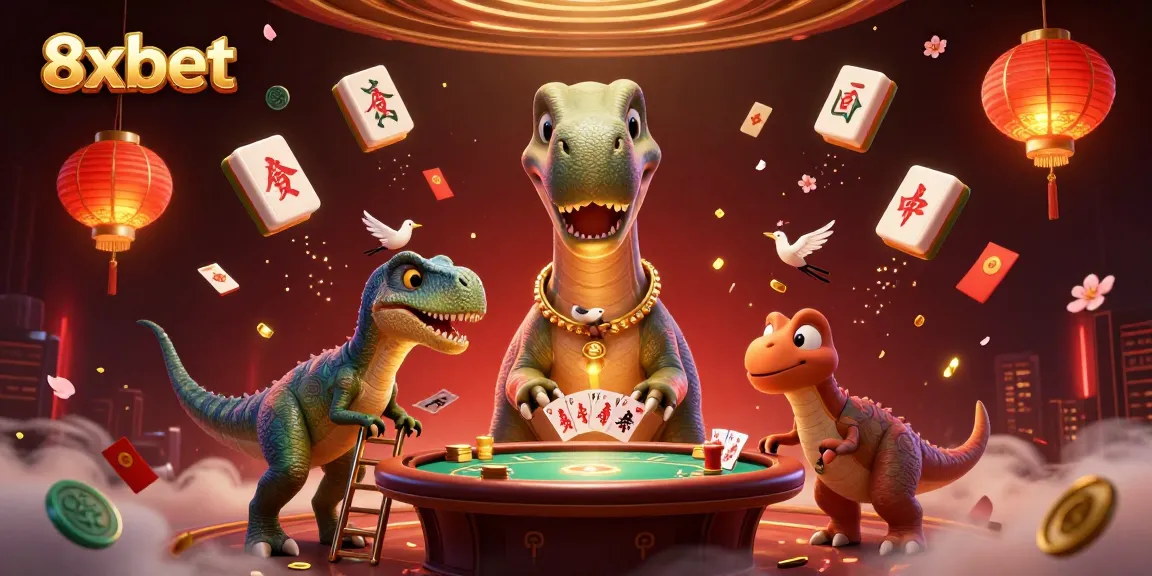 Experience the excitement of 8xbet with a vibrant casino scene featuring dynamic characters and game elements.